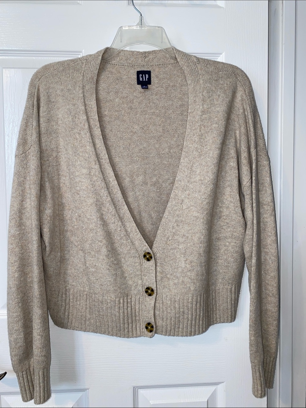 GAP Neutral Beige V-Neck Button Crop Cardigan